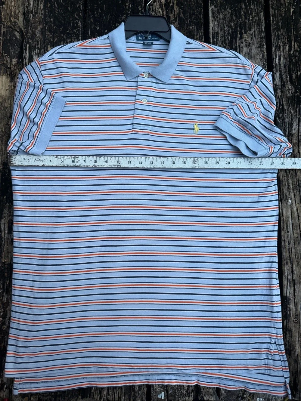 Polo Ralph Lauren Men’s XL Light Blue Navy & Orange Striped Polo Shirt P1